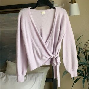 Fuzzy wrap crop sweater